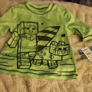 *nd NWT SZ 8 Minecraft Green SS Rashguard - Must Be Bundled To Buy
